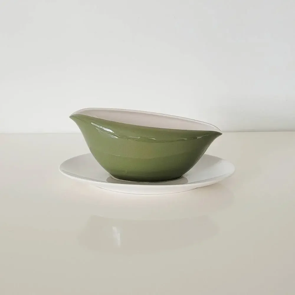 Vintage 1950s Kokura Ware Festival Gravy Boat Green White MCM